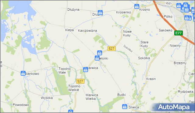 mapa Jelonki gmina Rychliki, Jelonki gmina Rychliki na mapie Targeo
