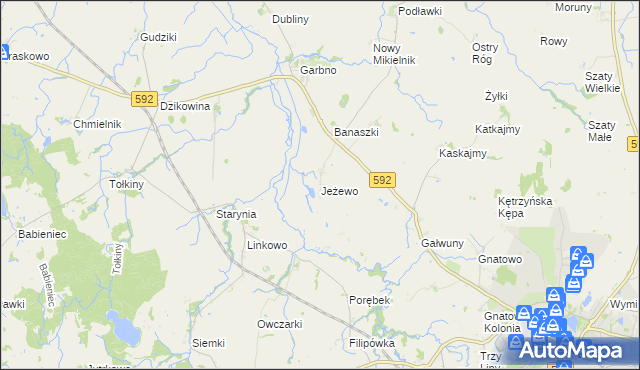 mapa Jeżewo gmina Kętrzyn, Jeżewo gmina Kętrzyn na mapie Targeo
