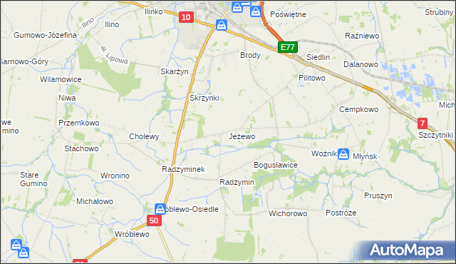 mapa Jeżewo gmina Płońsk, Jeżewo gmina Płońsk na mapie Targeo