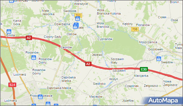 mapa Jeżewo gmina Zgierz, Jeżewo gmina Zgierz na mapie Targeo