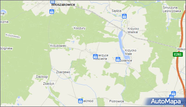 mapa Jezierzyce Kościelne, Jezierzyce Kościelne na mapie Targeo