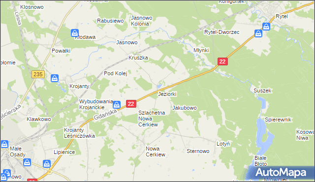 mapa Jeziorki gmina Chojnice, Jeziorki gmina Chojnice na mapie Targeo