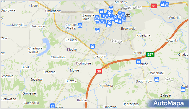 mapa Jeziory gmina Sieradz, Jeziory gmina Sieradz na mapie Targeo
