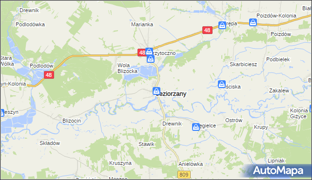 mapa Jeziorzany powiat lubartowski, Jeziorzany powiat lubartowski na mapie Targeo