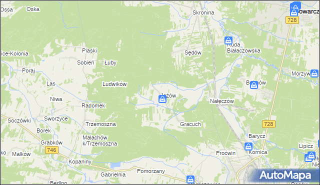mapa Jeżów gmina Końskie, Jeżów gmina Końskie na mapie Targeo