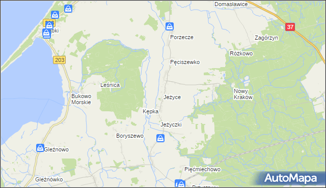 mapa Jeżyce gmina Darłowo, Jeżyce gmina Darłowo na mapie Targeo