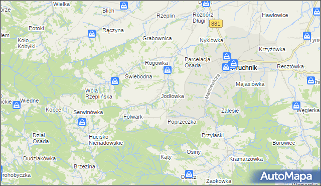 mapa Jodłówka gmina Pruchnik, Jodłówka gmina Pruchnik na mapie Targeo