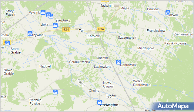 mapa Józefin gmina Poświętne, Józefin gmina Poświętne na mapie Targeo