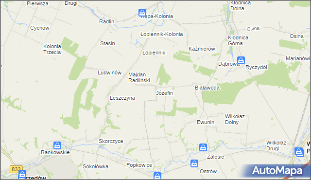 mapa Józefin gmina Urzędów, Józefin gmina Urzędów na mapie Targeo