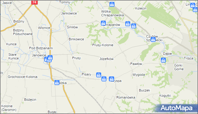 mapa Józefków gmina Zawichost, Józefków gmina Zawichost na mapie Targeo