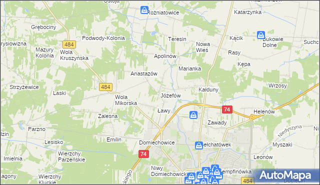 mapa Józefów gmina Bełchatów, Józefów gmina Bełchatów na mapie Targeo