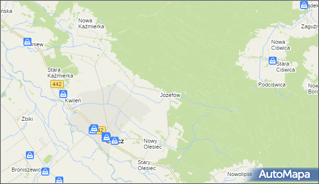 mapa Józefów gmina Chocz, Józefów gmina Chocz na mapie Targeo