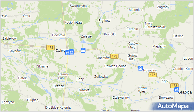 mapa Józefów gmina Drużbice, Józefów gmina Drużbice na mapie Targeo