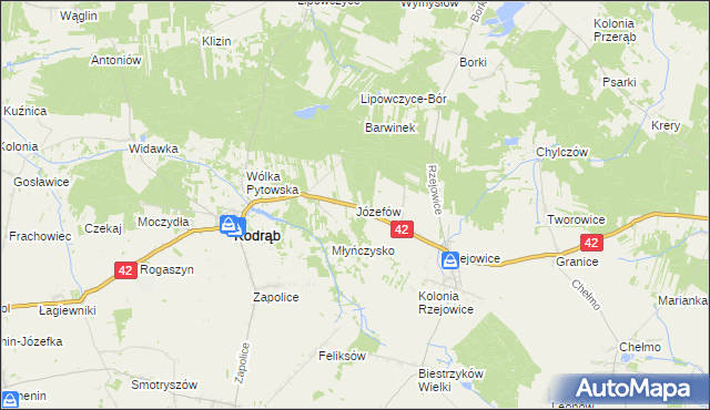 mapa Józefów gmina Kodrąb, Józefów gmina Kodrąb na mapie Targeo