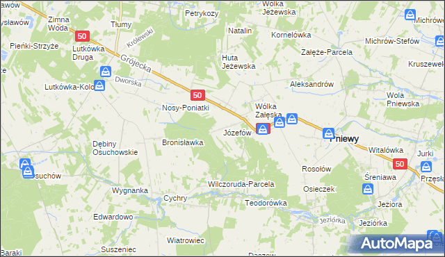 mapa Józefów gmina Pniewy, Józefów gmina Pniewy na mapie Targeo