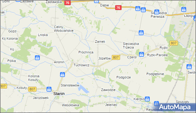 mapa Józefów gmina Stanin, Józefów gmina Stanin na mapie Targeo