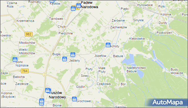 mapa Józefów gmina Tuszów Narodowy, Józefów gmina Tuszów Narodowy na mapie Targeo