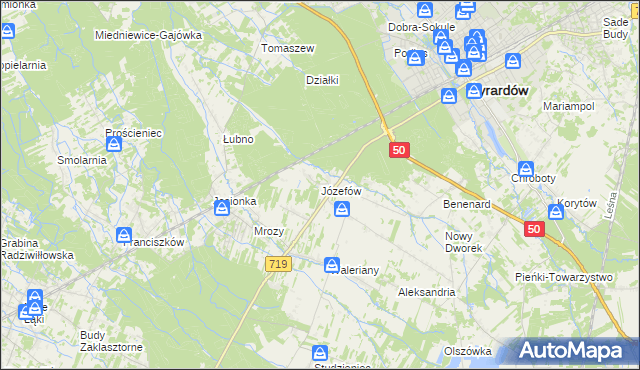 mapa Józefów gmina Wiskitki, Józefów gmina Wiskitki na mapie Targeo