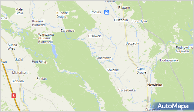 mapa Józefowo gmina Nowinka, Józefowo gmina Nowinka na mapie Targeo