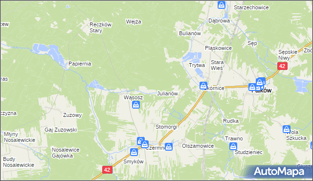 mapa Julianów gmina Fałków, Julianów gmina Fałków na mapie Targeo