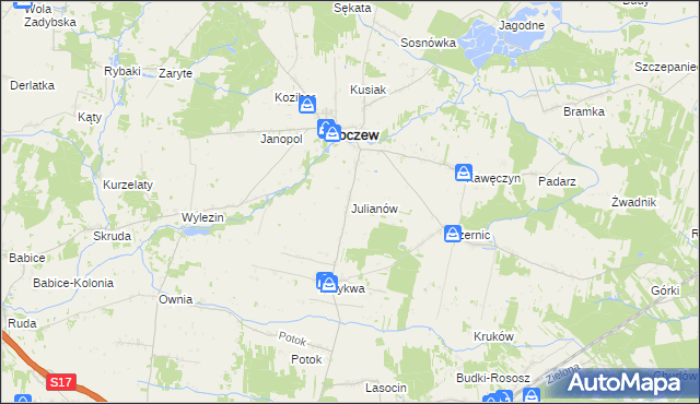 mapa Julianów gmina Kłoczew, Julianów gmina Kłoczew na mapie Targeo