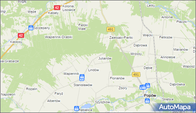 mapa Julianów gmina Lipie, Julianów gmina Lipie na mapie Targeo