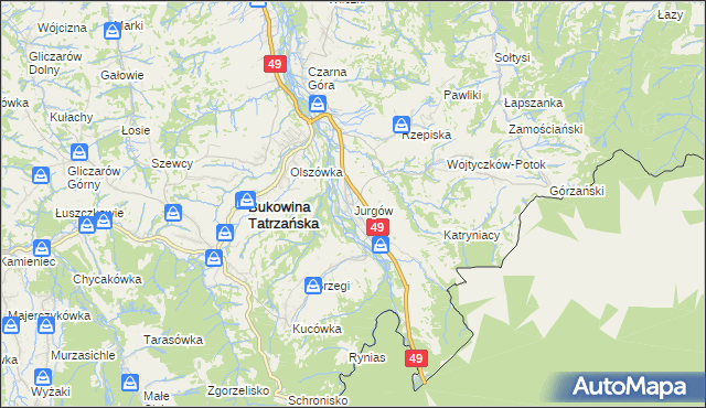 mapa Jurgów, Jurgów na mapie Targeo