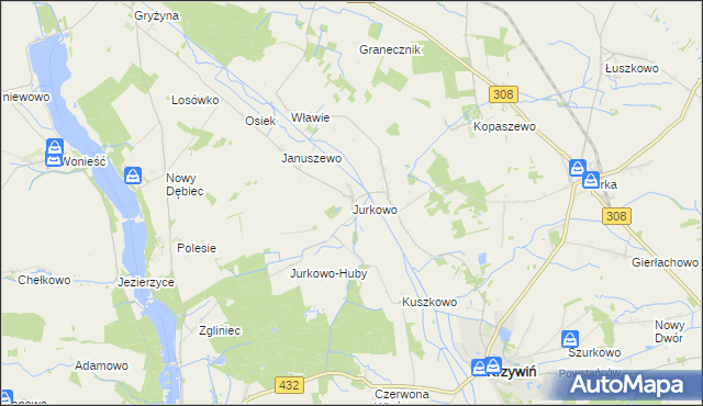 mapa Jurkowo gmina Krzywiń, Jurkowo gmina Krzywiń na mapie Targeo