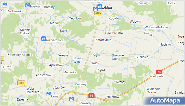 mapa Kącik gmina Drużbice, Kącik gmina Drużbice na mapie Targeo