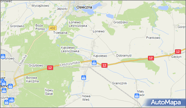 mapa Kąkolewo gmina Osieczna, Kąkolewo gmina Osieczna na mapie Targeo