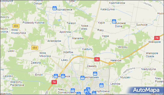 mapa Kałduny gmina Bełchatów, Kałduny gmina Bełchatów na mapie Targeo