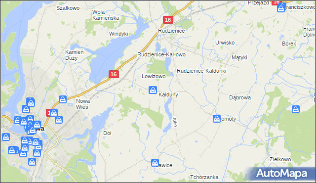 mapa Kałduny gmina Iława, Kałduny gmina Iława na mapie Targeo