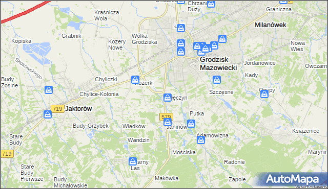 mapa Kałęczyn gmina Grodzisk Mazowiecki, Kałęczyn gmina Grodzisk Mazowiecki na mapie Targeo