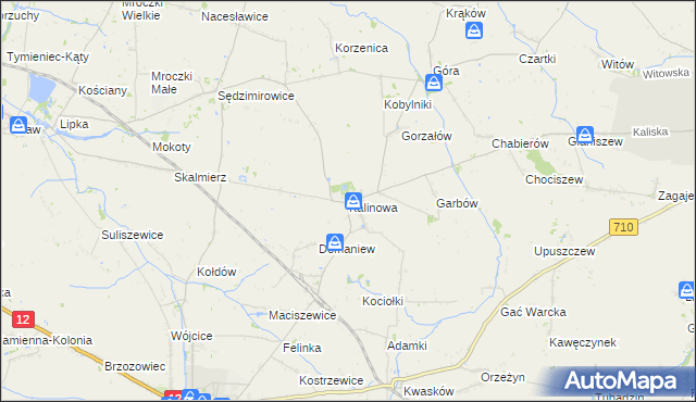 mapa Kalinowa gmina Błaszki, Kalinowa gmina Błaszki na mapie Targeo