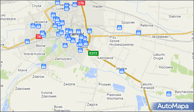 mapa Kalinowice gmina Zamość, Kalinowice gmina Zamość na mapie Targeo