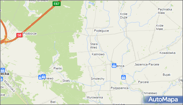 mapa Kalinowo gmina Ostrów Mazowiecka, Kalinowo gmina Ostrów Mazowiecka na mapie Targeo
