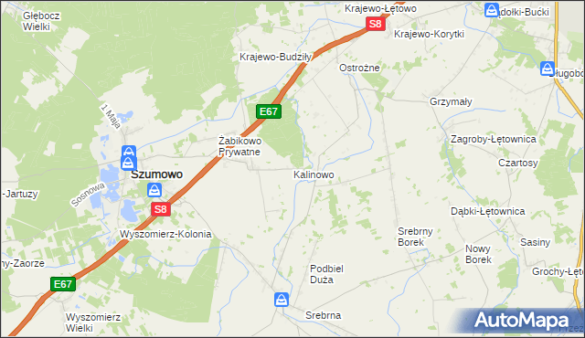 mapa Kalinowo gmina Szumowo, Kalinowo gmina Szumowo na mapie Targeo