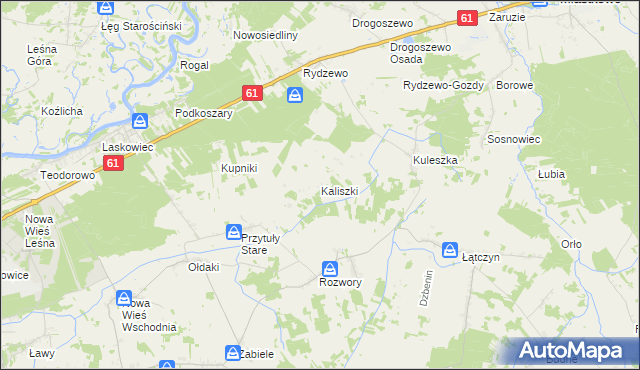 mapa Kaliszki gmina Miastkowo, Kaliszki gmina Miastkowo na mapie Targeo