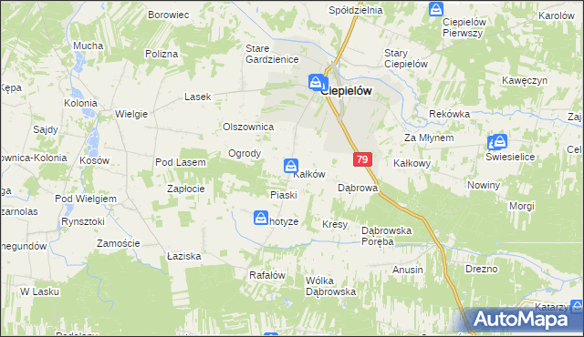 mapa Kałków gmina Ciepielów, Kałków gmina Ciepielów na mapie Targeo