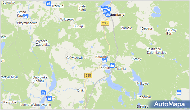 mapa Kalwaria gmina Dziemiany, Kalwaria gmina Dziemiany na mapie Targeo