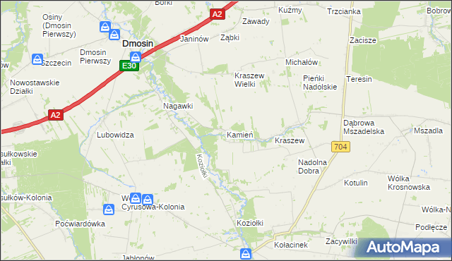 mapa Kamień gmina Dmosin, Kamień gmina Dmosin na mapie Targeo