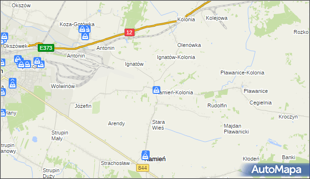 mapa Kamień-Kolonia gmina Kamień, Kamień-Kolonia gmina Kamień na mapie Targeo