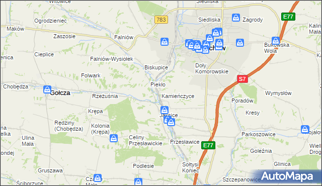 mapa Kamieńczyce gmina Miechów, Kamieńczyce gmina Miechów na mapie Targeo
