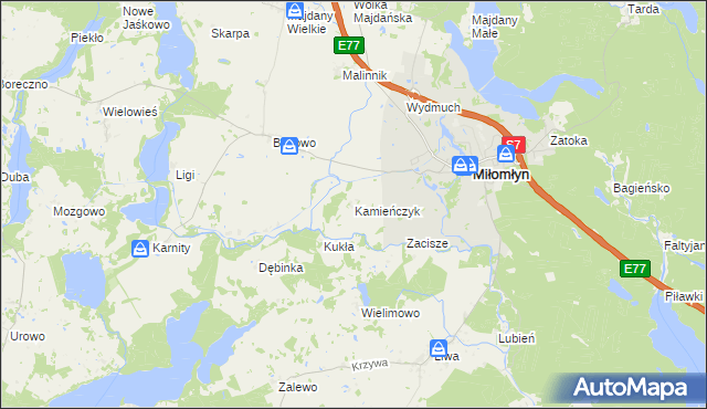 mapa Kamieńczyk gmina Miłomłyn, Kamieńczyk gmina Miłomłyn na mapie Targeo