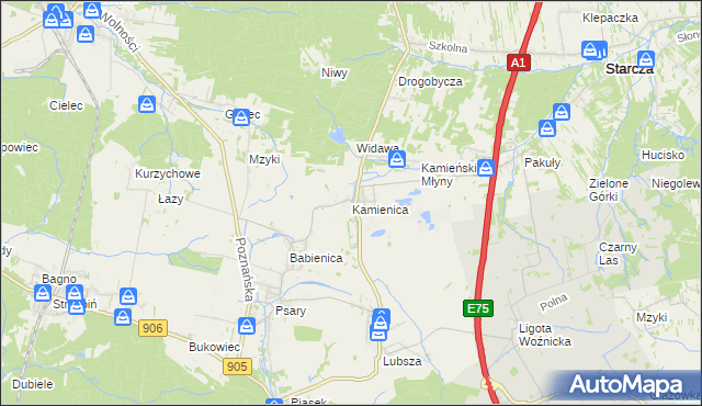 mapa Kamienica gmina Woźniki, Kamienica gmina Woźniki na mapie Targeo