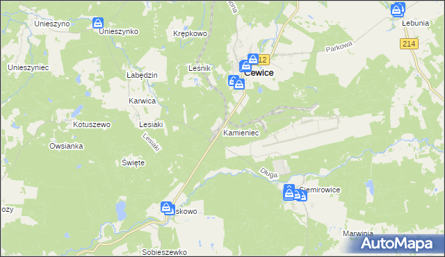 mapa Kamieniec gmina Cewice, Kamieniec gmina Cewice na mapie Targeo