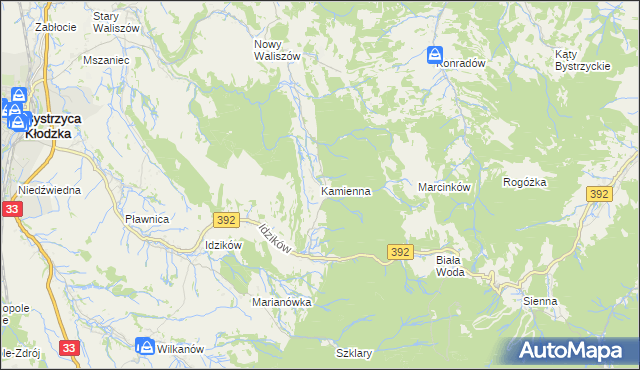 mapa Kamienna gmina Bystrzyca Kłodzka, Kamienna gmina Bystrzyca Kłodzka na mapie Targeo