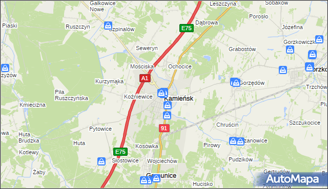 mapa Kamieńsk, Kamieńsk na mapie Targeo