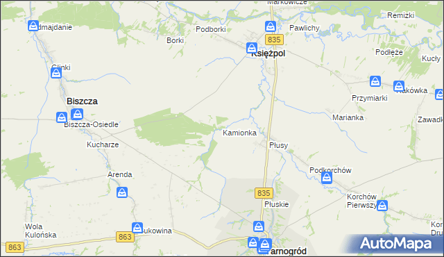 mapa Kamionka gmina Księżpol, Kamionka gmina Księżpol na mapie Targeo