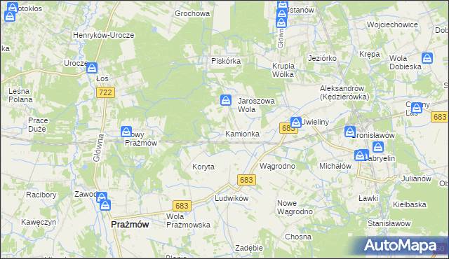 mapa Kamionka gmina Prażmów, Kamionka gmina Prażmów na mapie Targeo